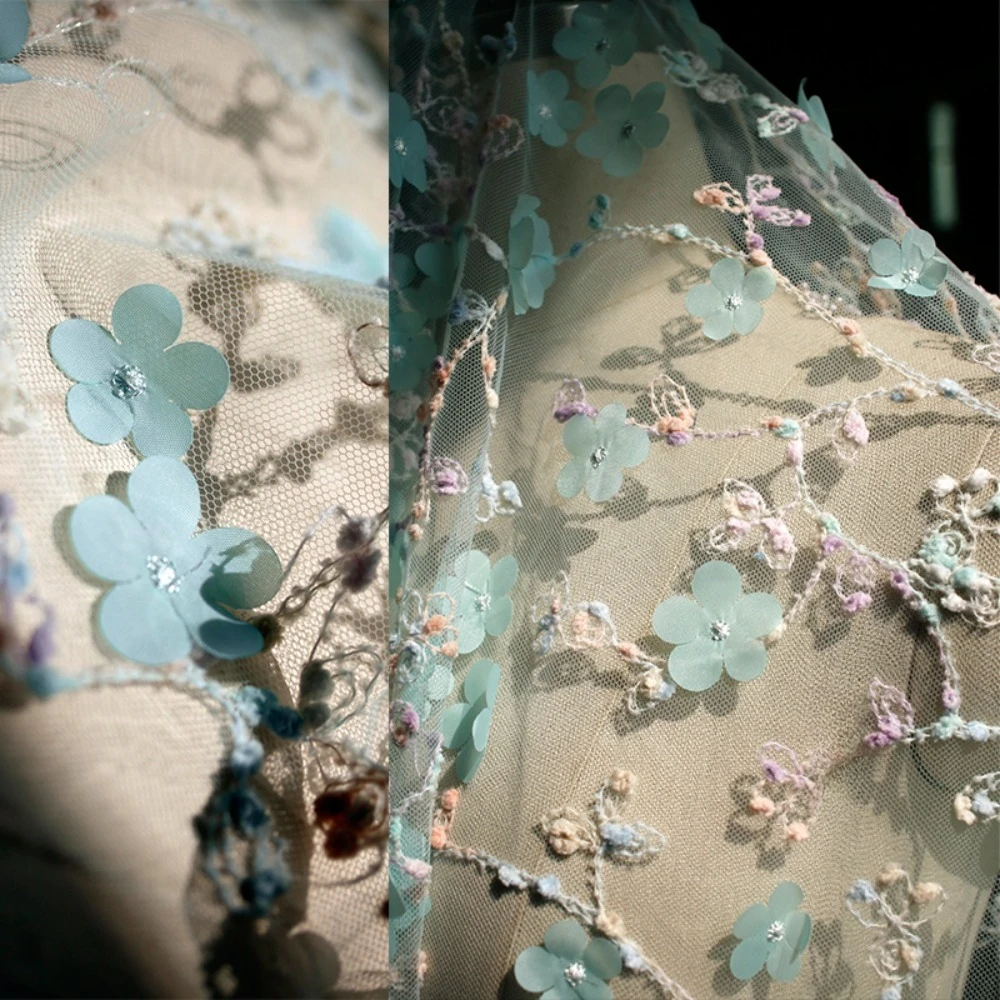 

Plum Blossom Lake Blue Tulle Floral Fabric DIY Dress Gown Clothing Designer