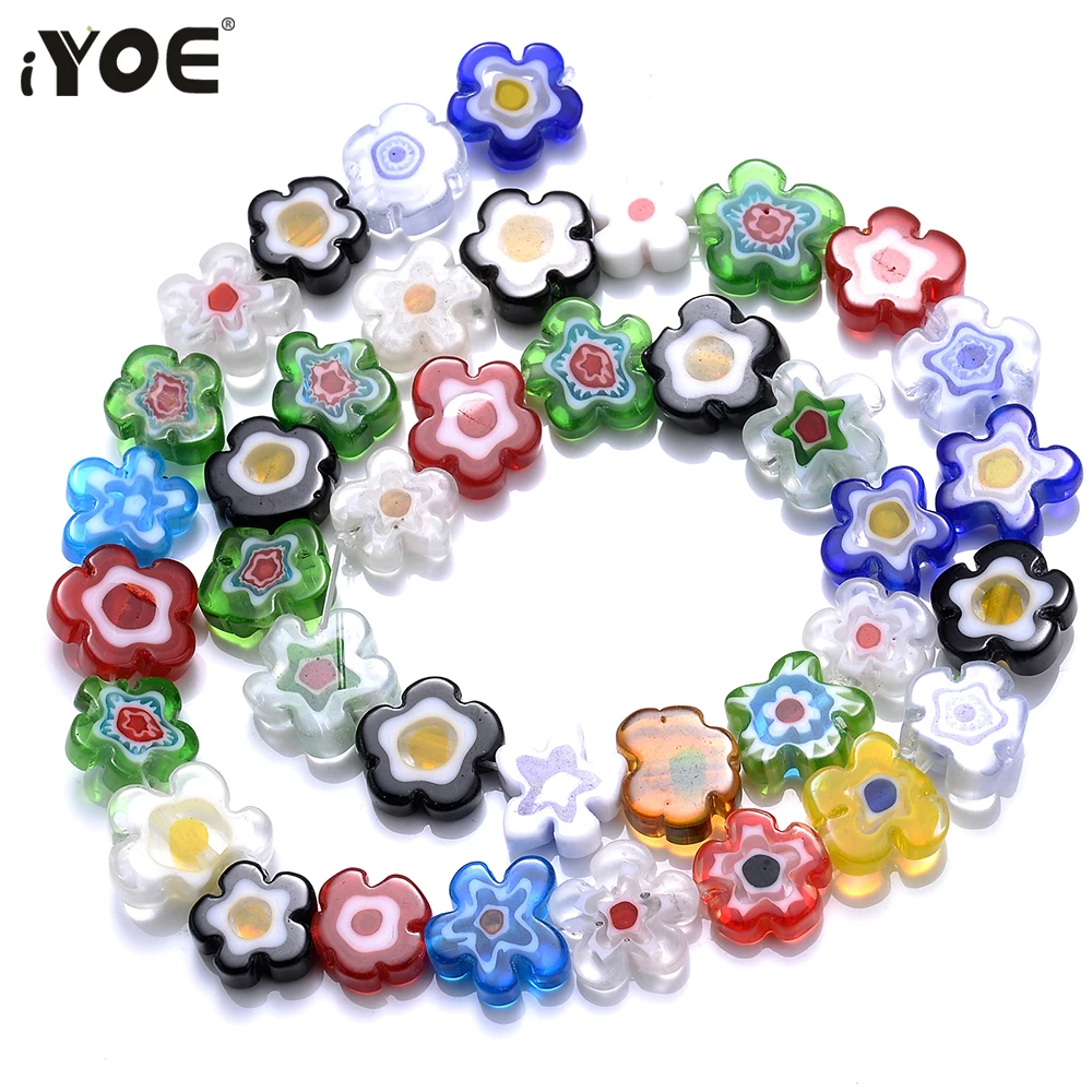 iYOE 6 8 10mm Irregular Flat Flower Spacer Beads Multicolor Glass Beads For Jewelry Making Bracelet Earring DIY Craft Needlework