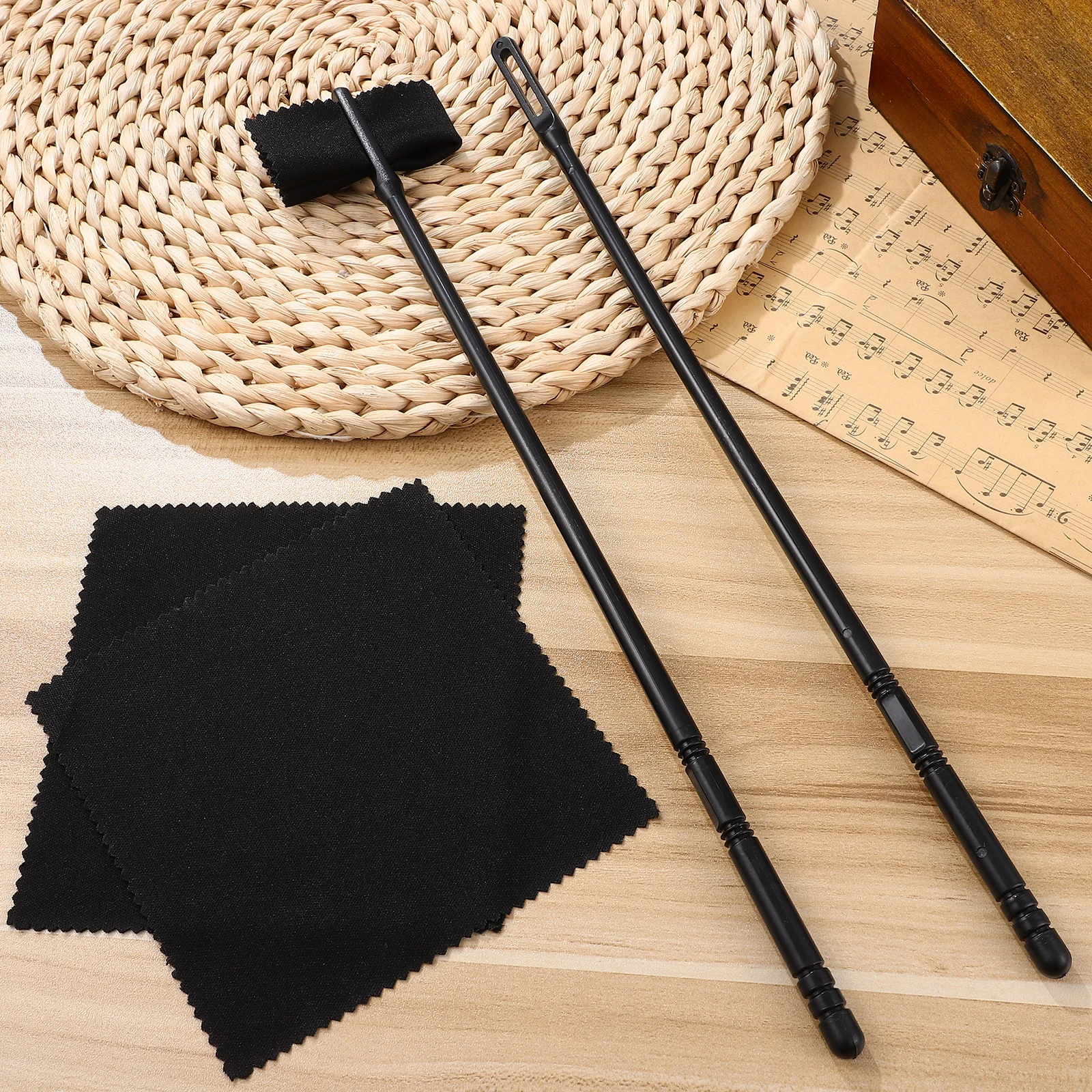 

Flute Cleaning Kit Cleaner Saxophone Stick and Cloth Plastic Polish Cloths Swab Maintenance