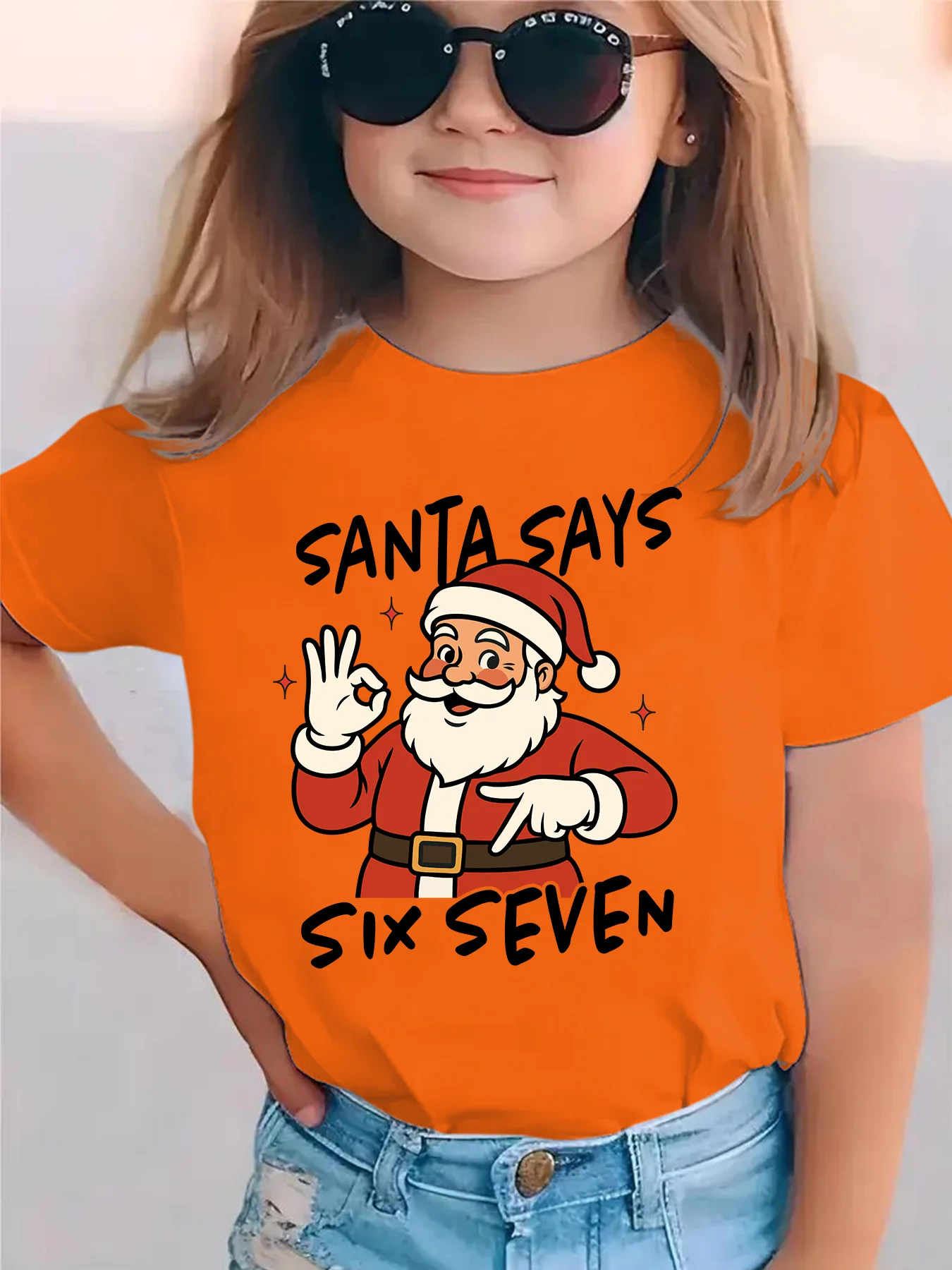 Christmas Santa Letter Print Tee Boys Girls Parent Child Matching Cotton Short Sleeve Holiday Casual Kids Basic Daily Tops