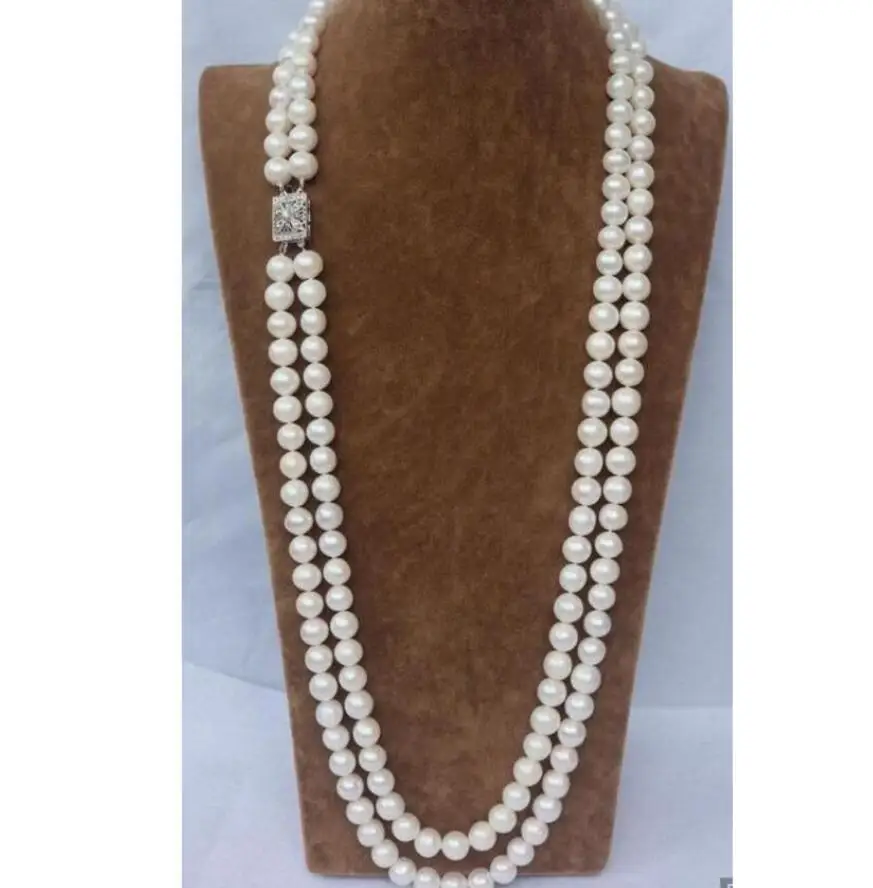 

Beautiful CHARMING NATURAL 2 ROW 9-10MM WHITE AAA++ AKOYA SOUTH SEA PEARL NECKLACE 23inch 24inch