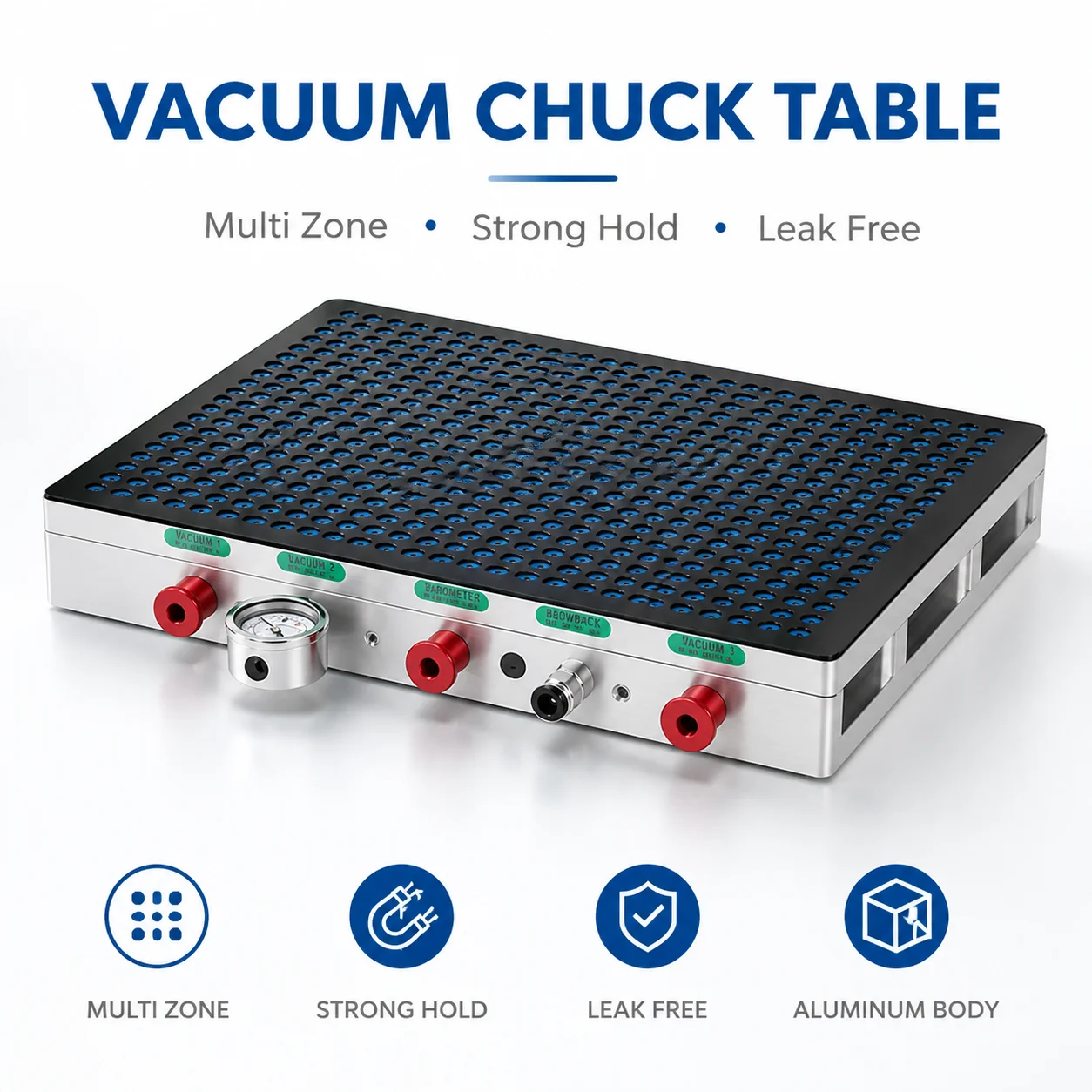 CNC Vacuum Chuck Table with Vacuum Suction Cups Multi Zone Vacuum Workholding Table for CNC Router Milling Acrylic Wood Aluminum