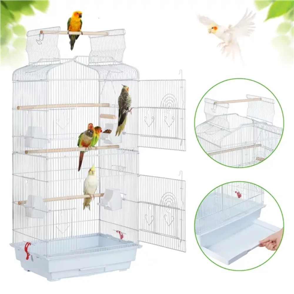 

51" Medium Bird Cage with Open Play Top, White Large Parrot Cage