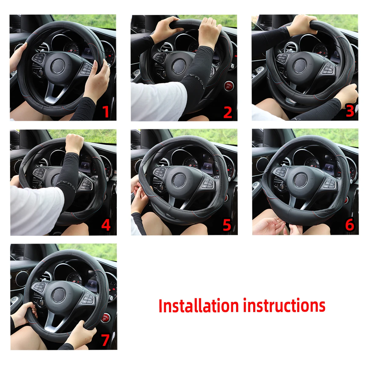 1 Artificial Lamb Skin Sense Three-dimensional Styling Sports Car Steering Wheel Cover Fits 14.5-15 Inches 37-38CM image 6