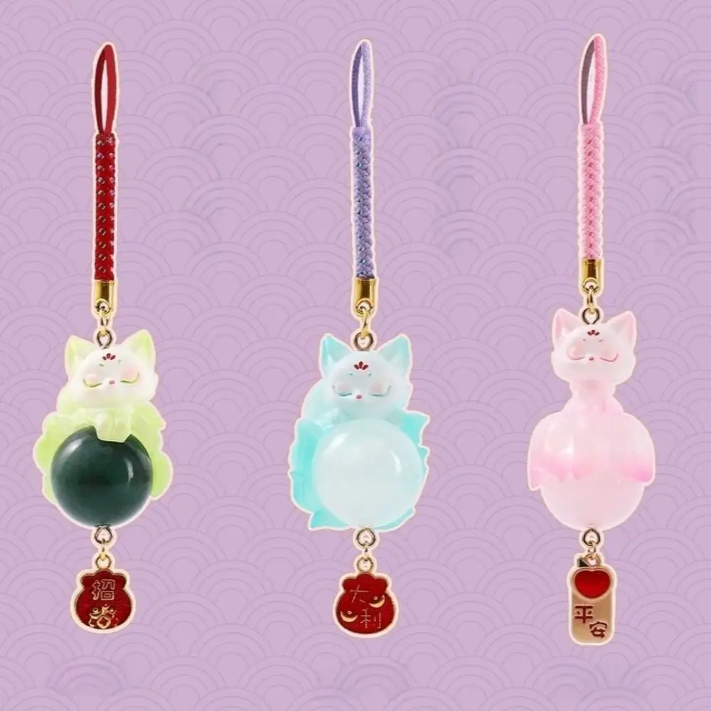 

1pc/6pcs Cute Style Nine-Tailed Fox Pendant Chinese Style Good Luck Car Keychain Resin Material Hanging Ornament Car Decoration