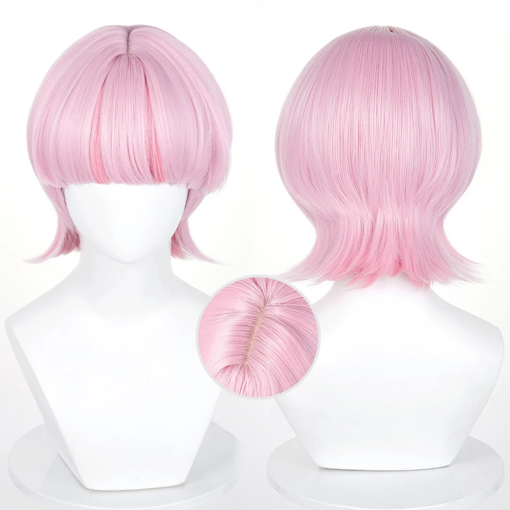 

Short Straight Fluffy Pink Synthetic Wigs with Bangs for Daily Cosplay Party Anime Game Fake Hair