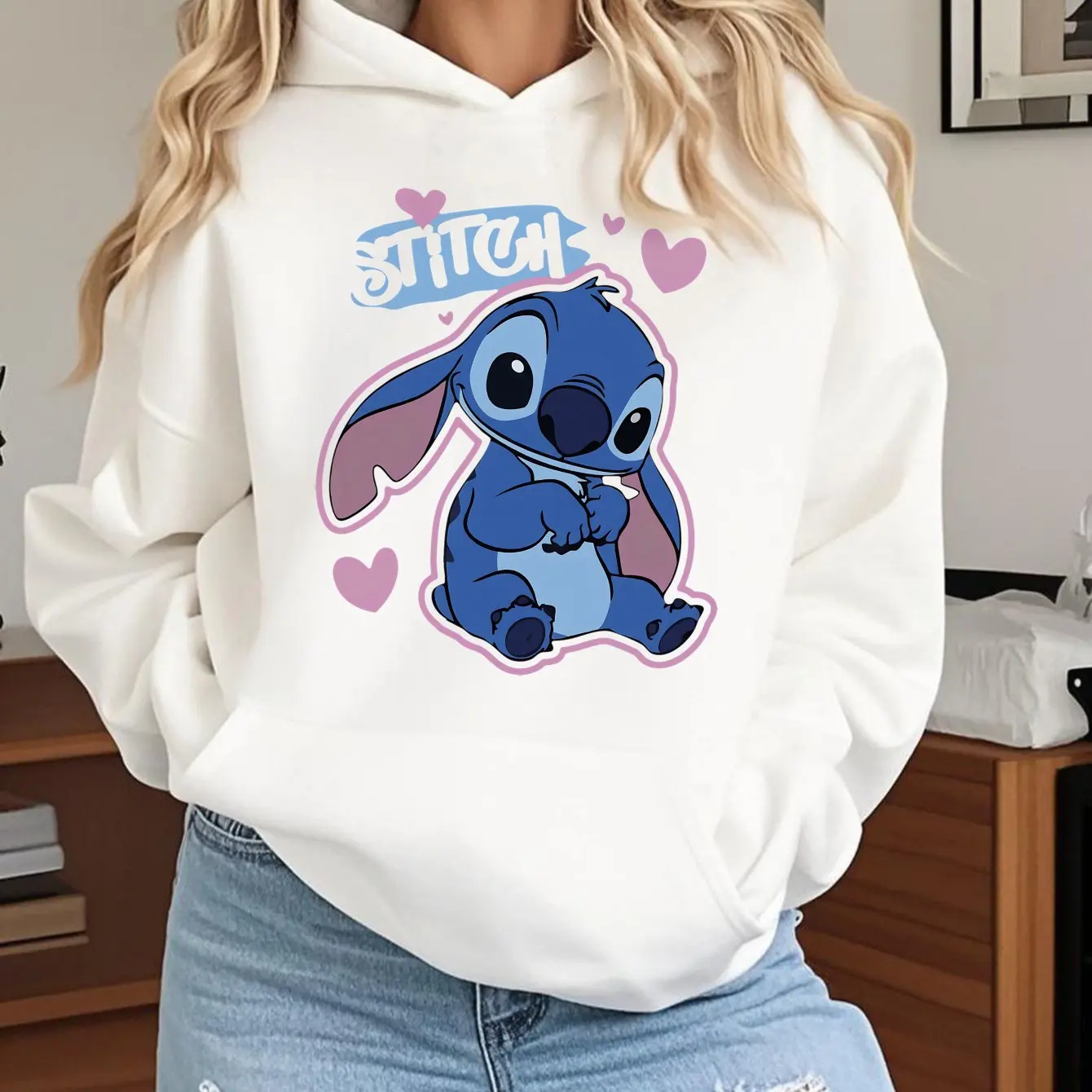 Sudadera con capucha de mujer Disney Stitch: sudadera con estampado Stitch and Love, cómoda con patrón Stitch, lavable a máquina