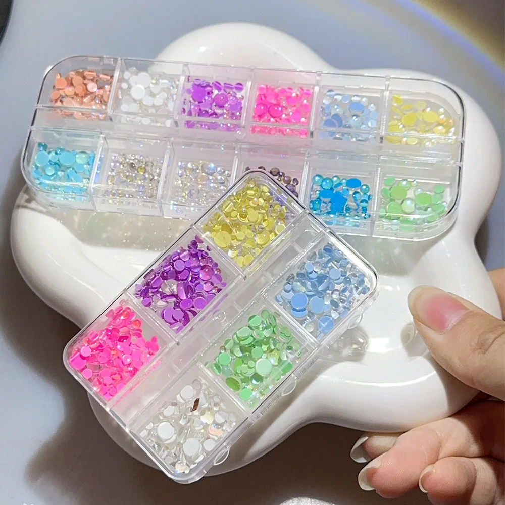 6/12 grilles FlatBack sirène bulle perle ongles breloques résine multi-tailles demi-rond Aurora larmes perles ongles strass manucure déco