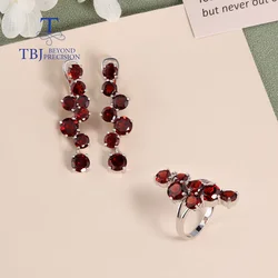 100% Natural Red Garnet Ring Earrings Jewelry Set 925 sterling Silver Fine jewelry Women's anniversary party birthday gift