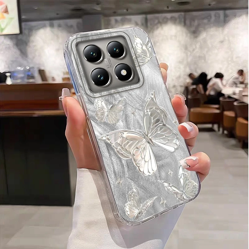 Роскошный чехол для телефона с текстурой перьев для девочек и женщин с бабочкой для Xiaomi 14T 13T Pro 14Tpro 11 Lite 5G NE, противоударный чехол Fundas Cover