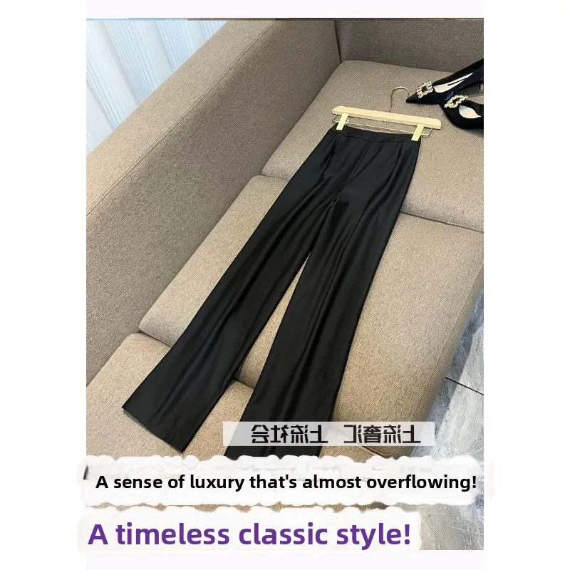 Busin Commute Faion Casual Straight Leg Women's Trousers Double Row Loose D6339 High Waist Asymmetric Button Detail