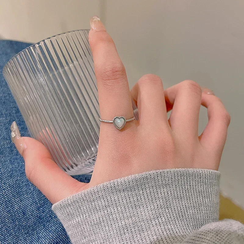 Leuke kleur hart bruiloft bruid ring voor vrouwen gevoel ontwerp wijsvinger verstelbare opening sieraden kleine liefde meisje handringen