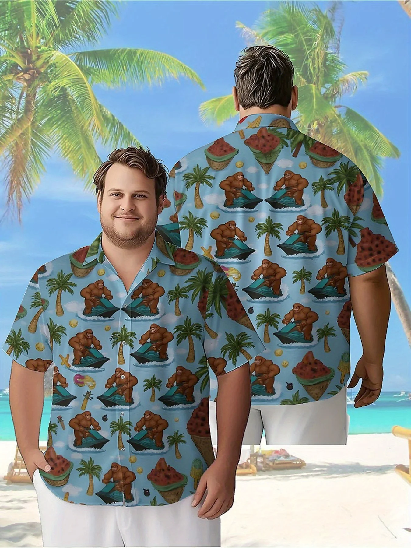 Men's Plus Size Hawaiian Shirts Tropical Ice Cream Pattern,New Summer Fashion Tops,Hip Hop Streetwear