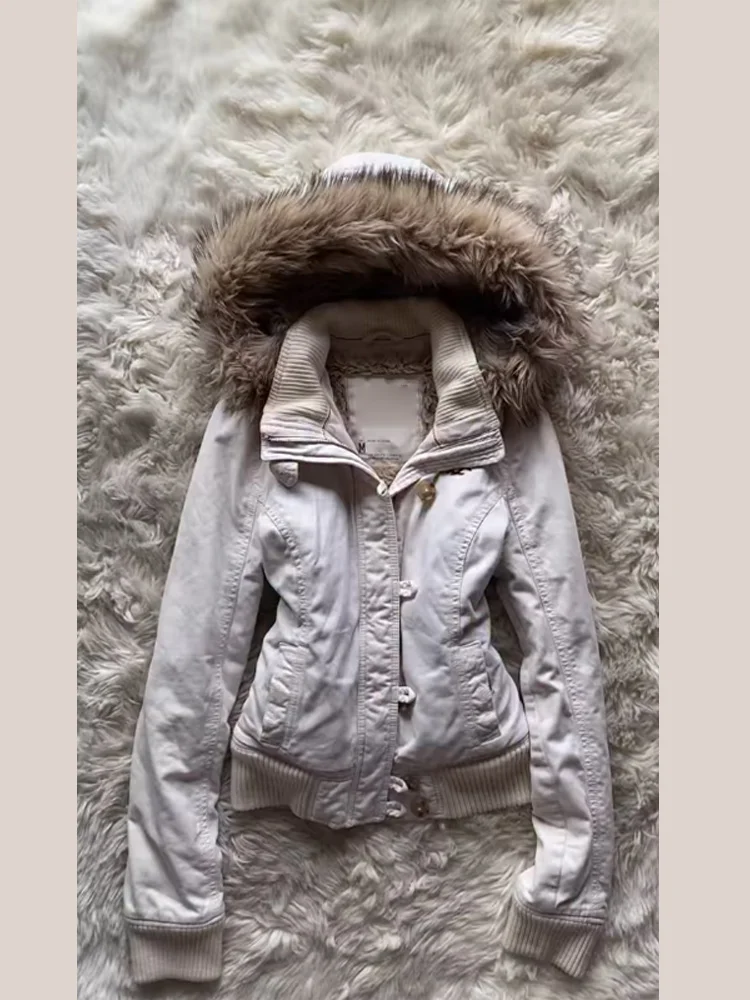 Women's Brown Hooded Jackets Fleece Lined Tops Faux Fur Hood Coats Casual Warm Outwear Winter Vintage Coat Woman Fashion Clothes