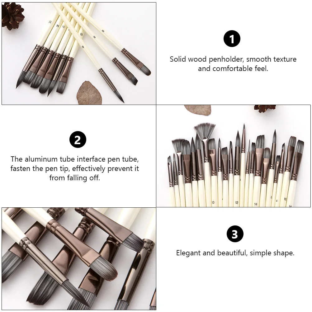 

Nylon Brush Set Paint Student Drawing Round Head Child Hair Solid Wood Penholder Smooth Texture Comfortable Feel Elegant