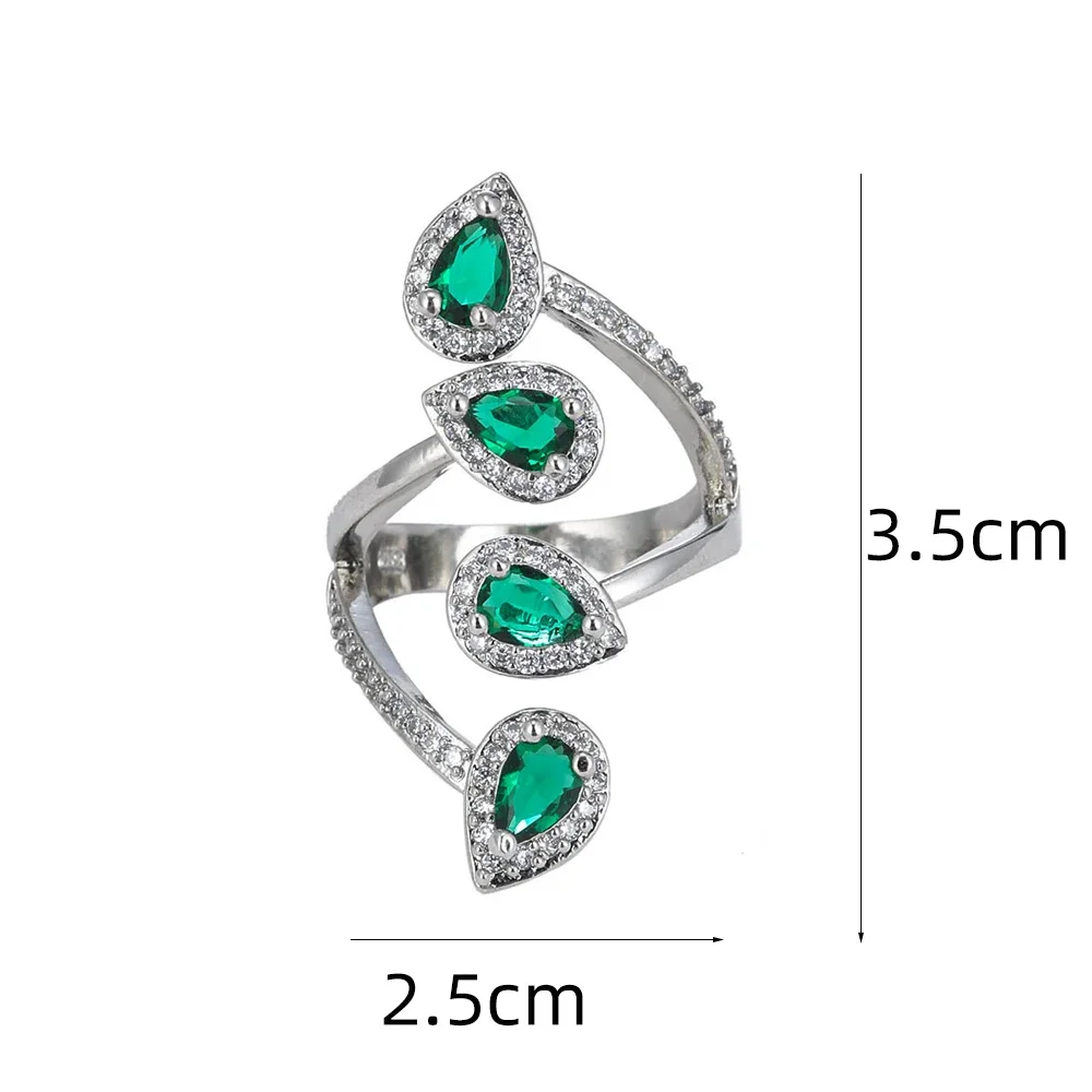 New Fashion Green Water Drop AAA Cubic Zirconia Open Rings for Women Girls Party Ring Wedding Friend Birthday Gift Jewelry