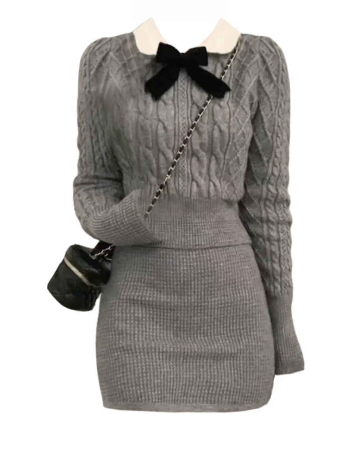 

Ele Knitted Sweater And Skirt Set for Women Autumn Faionable Lady's Two-Piece Ensemble College Sle Polyester Fabric
