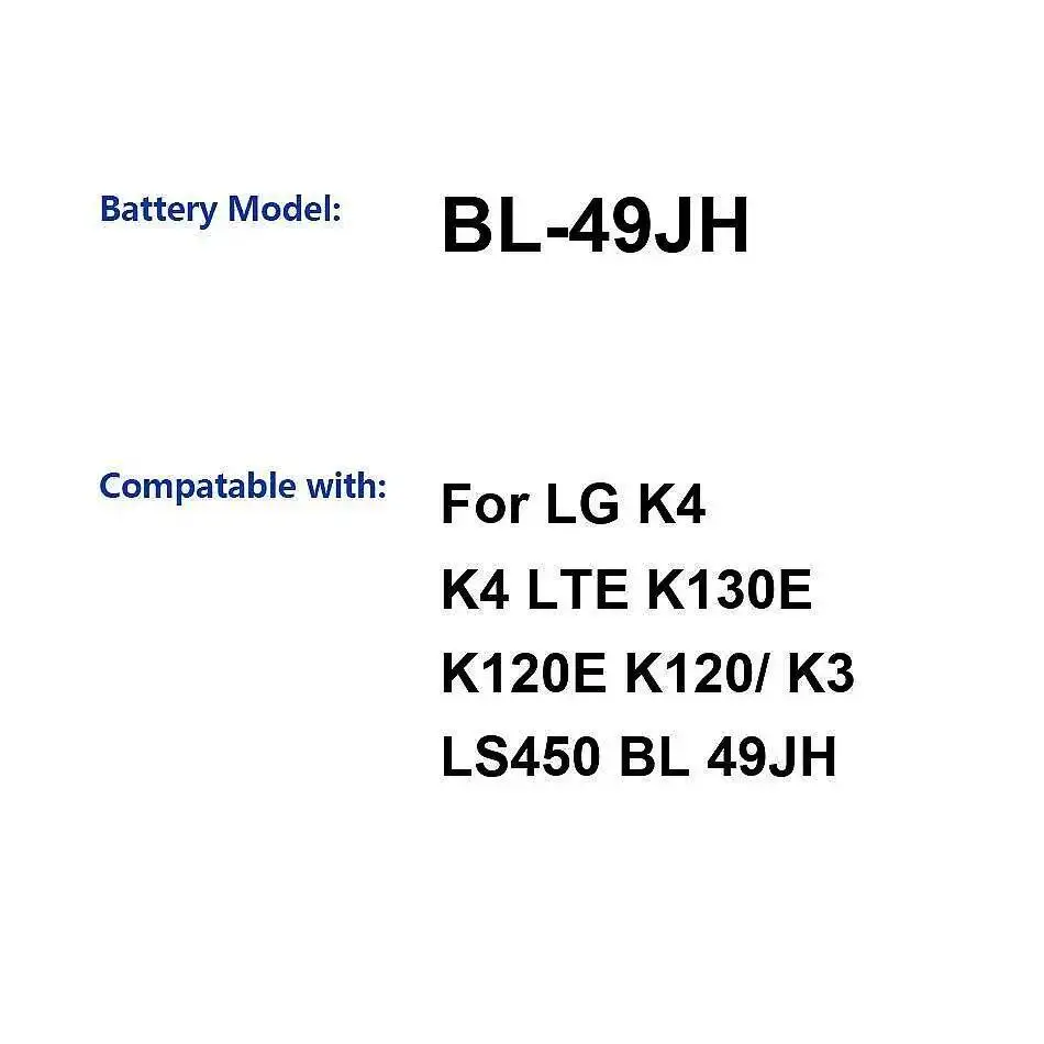 

Mobile Phone Battery 1940Mah Premium Replacement BL-49JH For LG K4 Lte K130E K120E K120 K3 LS450 BL 49JH
