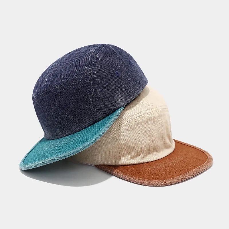 Individuell bedruckte, bestickte Logo-Baseballkappe aus gewaschenem Baumwollstoff, Fünf-Panel-Design mit flachem Schirm, Hip-Hop-Stil, Retro-Straßenmode, lässige Baseballkappe für Männer und Frauen. – Detail 3