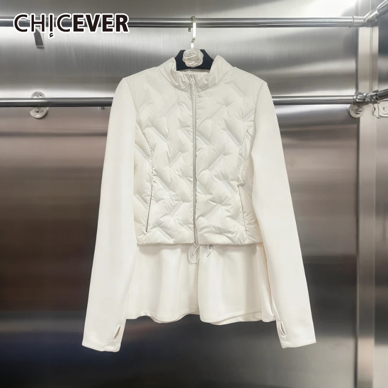 

CHICEVER Solid Spliced Drawstring Jacket Female Stand Collar Long Sleeve Loose Commute Streetwear Women's Jackets Autumn Fashion