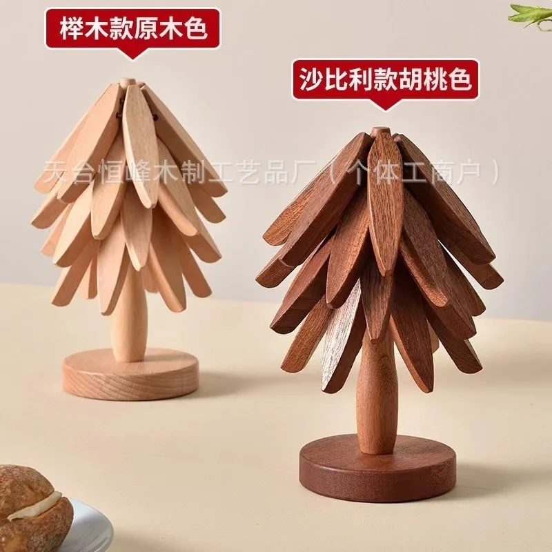 ไม้สร้างสรรค์วอลนัทต้นไม้ไม้ฉนวนกันความร้อน Christmas Tree ฉนวนกันความร้อนตารางในครัวเรือนถ้วยทรายหม้อ