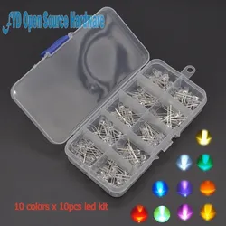 With case (10 colors x 10pcs) 5mm LED Diode 3V 5 mm Assorted Kit Warm White Green Red Blue UV Ultra Bright DIY Light Emitting