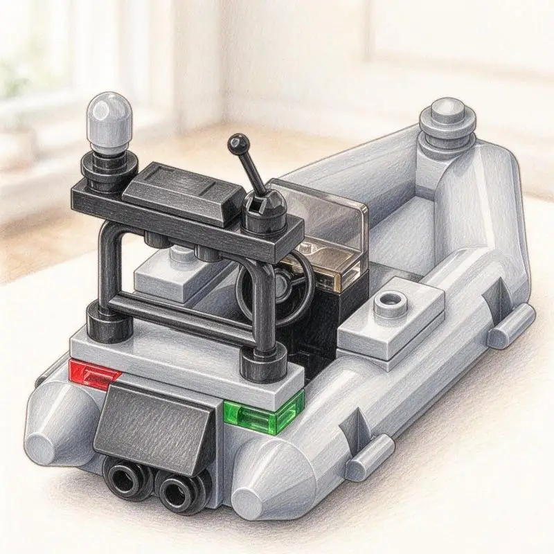 Inflatable Motor Boat MOC Building Blocks Nautical Detail Steering Console Model DIY Brick Kit Desktop Collectible Display
