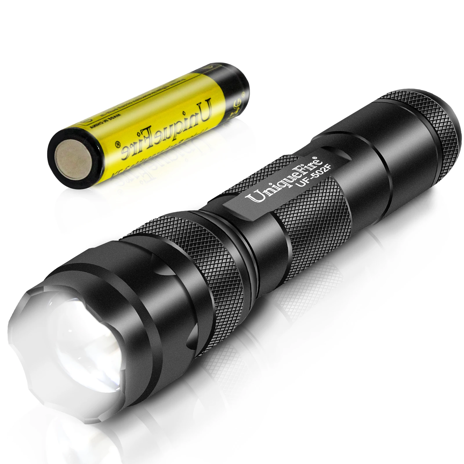 

UniqueFire 502F Super Bright White Light LED Flahslight 5 Mode Zoomable Mini Tactical Torch for Outdoor Camping Hiking Emergency