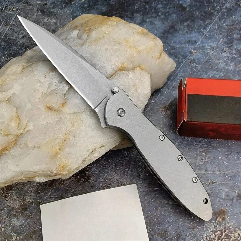 Cuchillo compacto KS LEEK 1660 con hoja 14C28N, mango de acero inoxidable 410. Cuchillo ligero y adecuado para herramientas al aire libre.