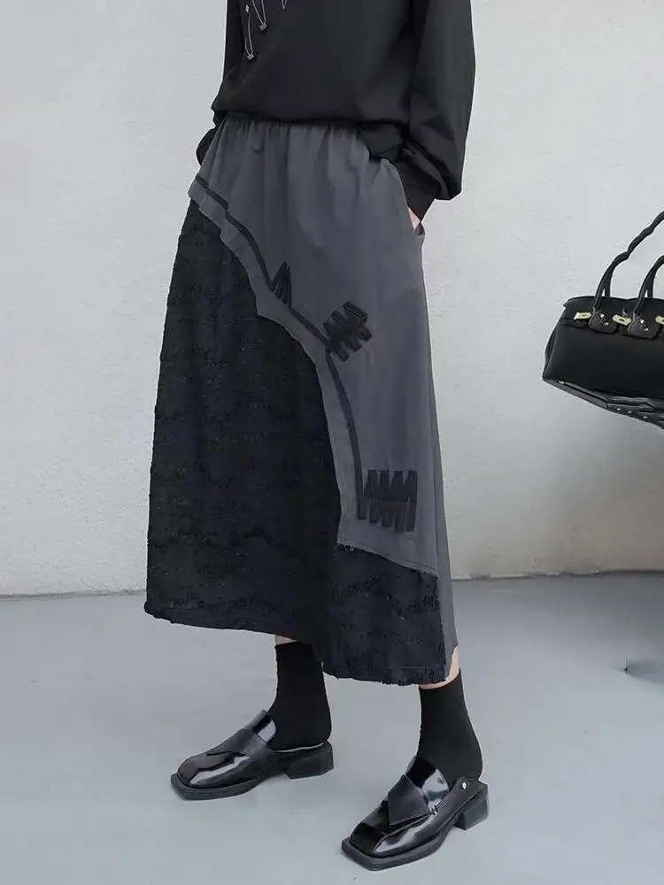 

Серая юбка трапециевидной формы с высокой эластичной резинкой на талии и вышивкой, женская модная юбка Tide, новинка весны и осени