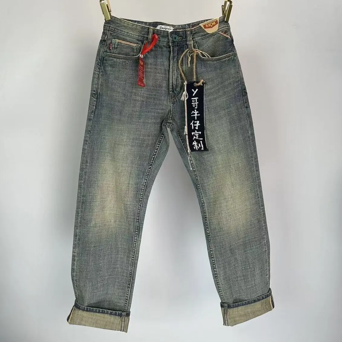 

100% Cotton Washed 12oz Selvedge Denim Jeans for Men American Retro Vintage Casual Regular Straight Pants Spring Summer 5KM