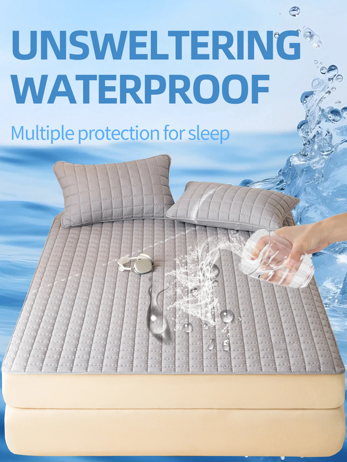 

1 pc Waterproof Mattress without Pillowcase - Quilted Mattress with Fixed Corner Straps, Machine Washable, Suitable for All