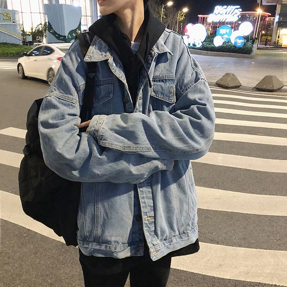 Spring Autumn Black Denim Jacket Men's Y2k Fashion High Street Retro Big Pocket Tooling Coat Korean Style Oversize Jeans Tops