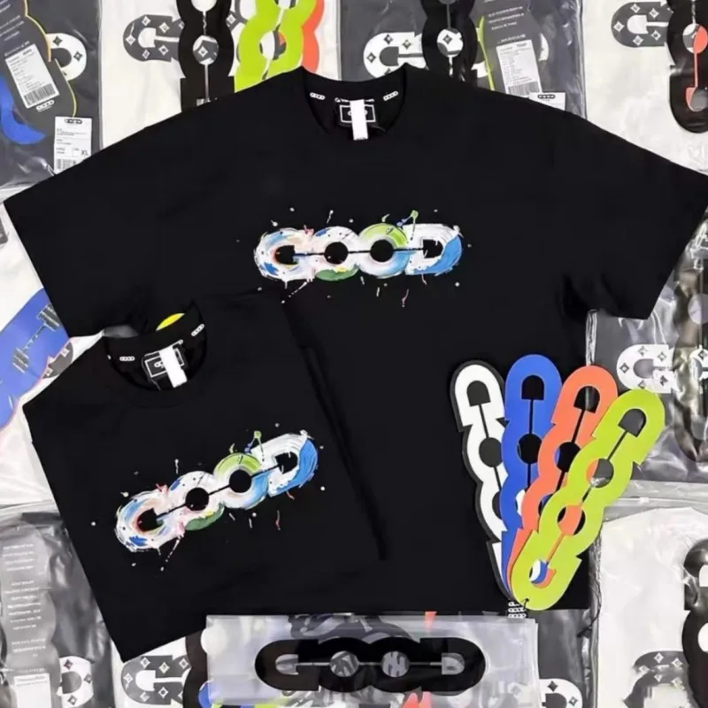 Color Splashed Ink Oil Painting Map GOODBRAND Tshirts Men Cotton Round Neck Short Sleeve Street Outfit Women Tops Black Tees