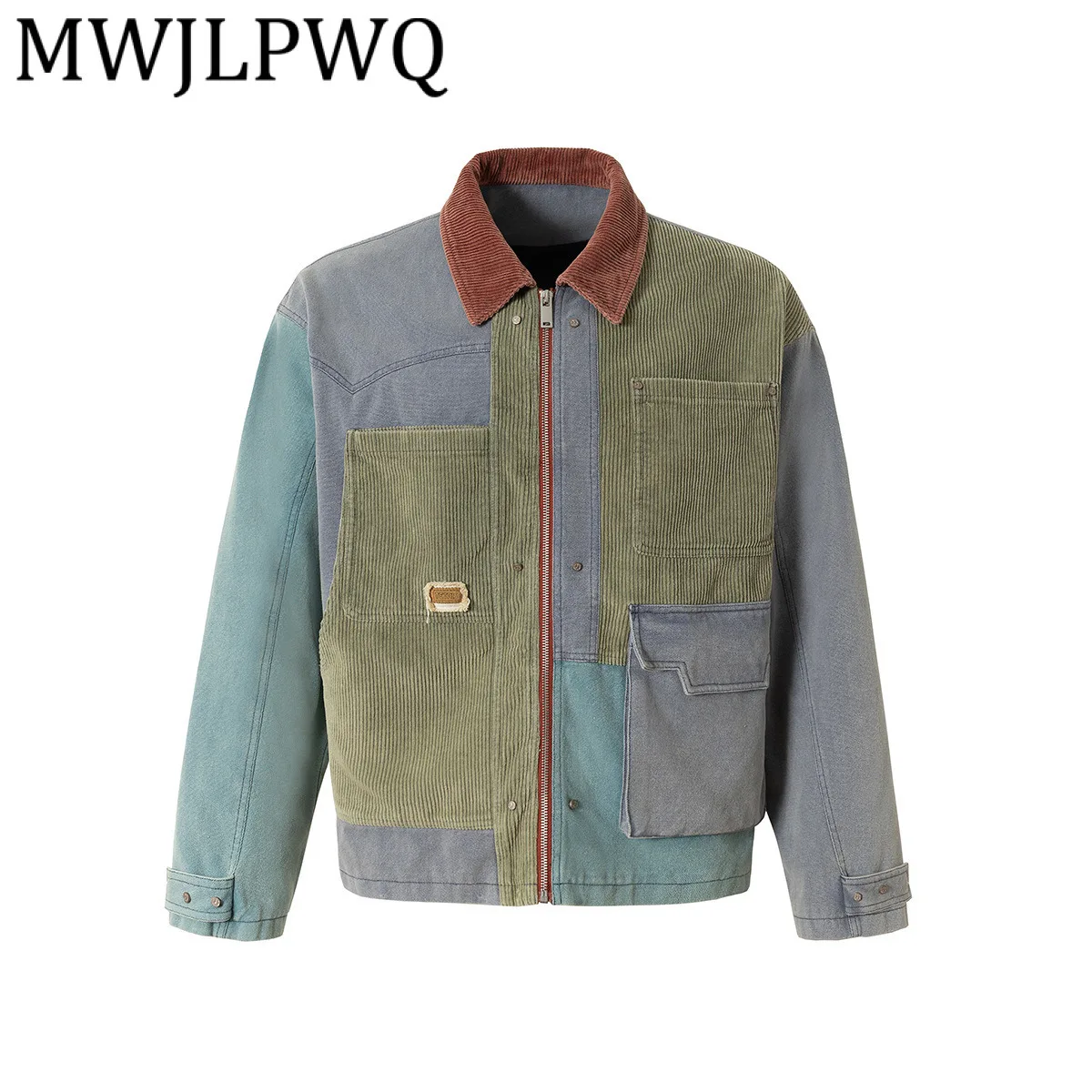 

MWJLPWQ, осень 2022, вельветовая куртка в американском стиле с цветными блоками, уличная рабочая одежда с лацканами, винтажное новое повседневное пальто 21309