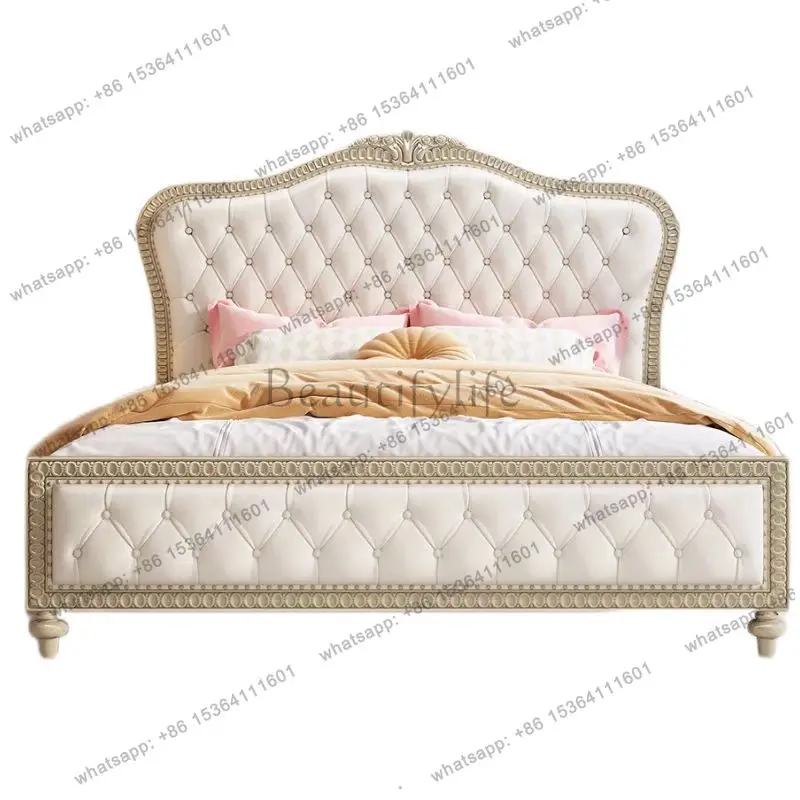

American light luxury simple European solid wood fabric princess double leather wedding bed master bedroom