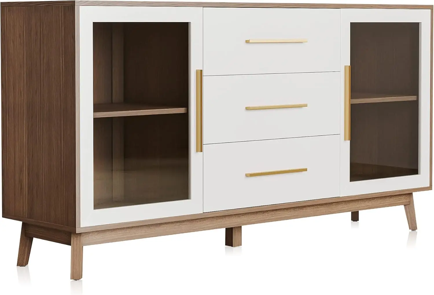 BELLEZE sideboard buffet cabinet with 3 drawers and 2 doors, ideal as a console table or coffee bar for living or dining rooms.