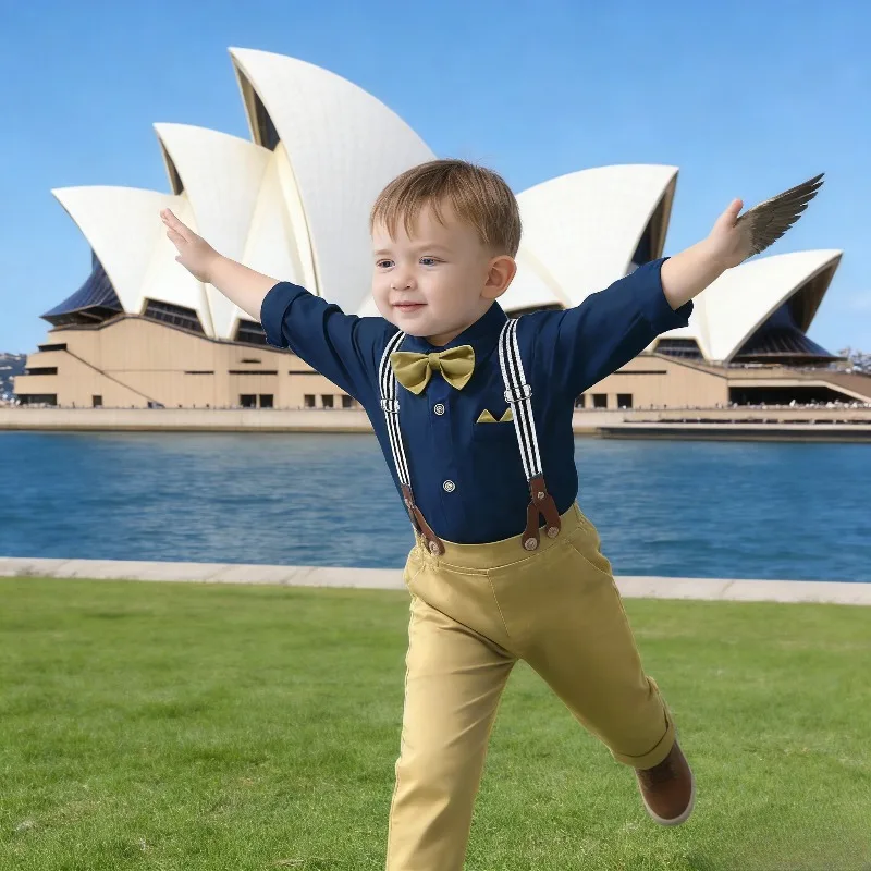 

Новый весенне-осенний костюм для мальчиков: рубашка с длинным рукавом, брюки, комплект из трех предметов, нарядный костюм для выступлений