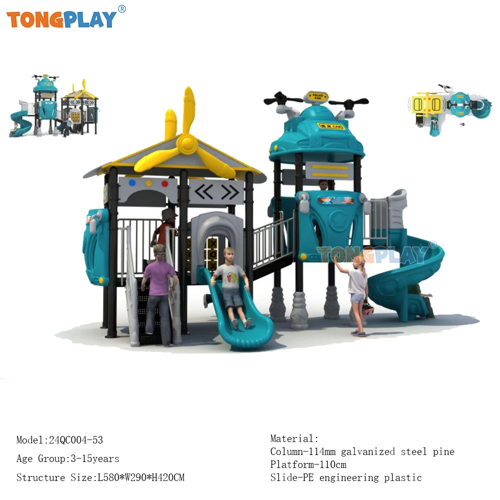 Car World Theme Colorful Kids Fun Outdoor Playground Equipment with Tube Slide