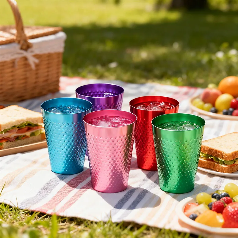 Colorful 430ml Hammered Aluminum Cups Set of 5 — Lightweight Durable Metallic Drink Tumblers for Home, Parties, Camping & Gifts