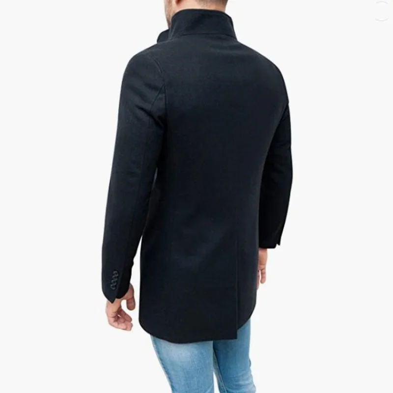 Elegant Jackets Man Single Breasted Man\'s Janket Solid Wool Blends Mid-length Trench Coat Long Men\'s Coat