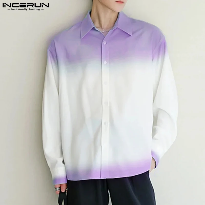 

INCERUN Men Shirt Tie Dye Gradient Lapel Long Sleeve Korean Style Men Clothing Streetwear Loose 2024 Fashion Casual Male Shirts