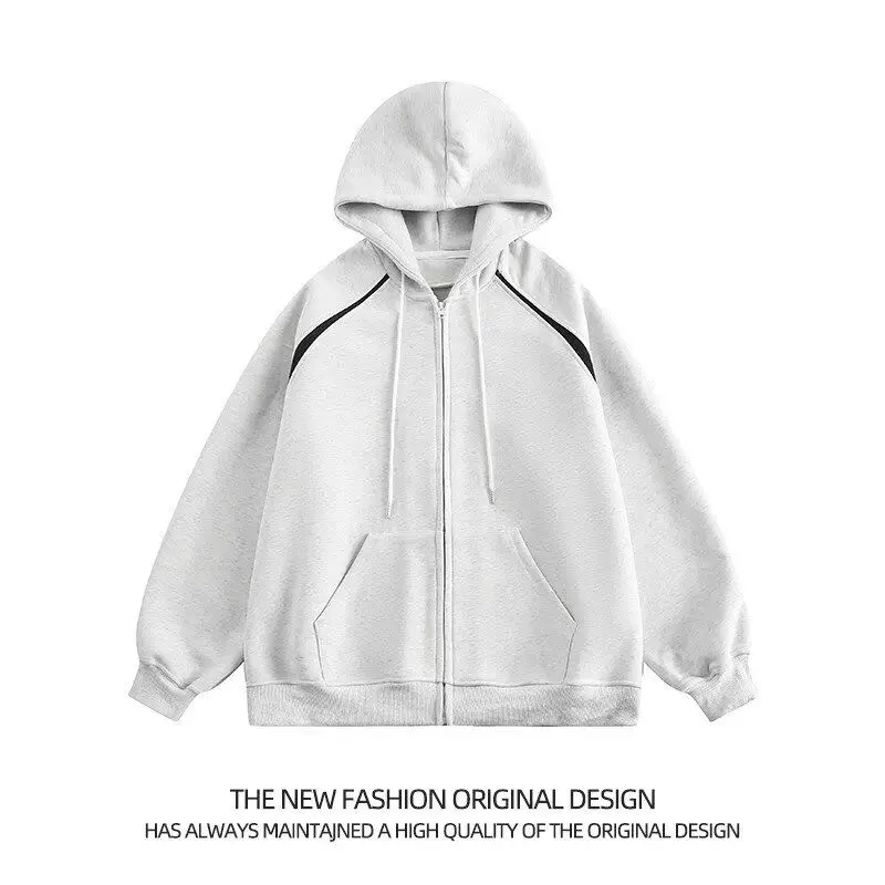 

Korean Style Contrasting Cardigan Sweatshirt Men's Spring and Autumn Hooded Long Sleeve Coat Loose Casual College Style Topa