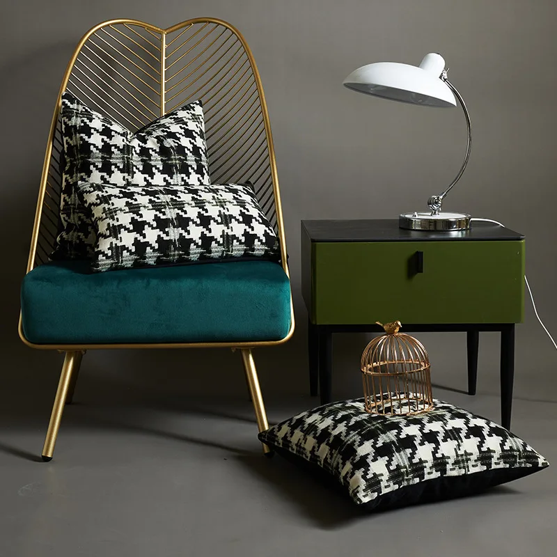 2-Piece Houndstooth Turquoise Cushion Cover Pillow Sham Pillow Covers Popular Turquoise Decorative Cushions for Decorative Sofa