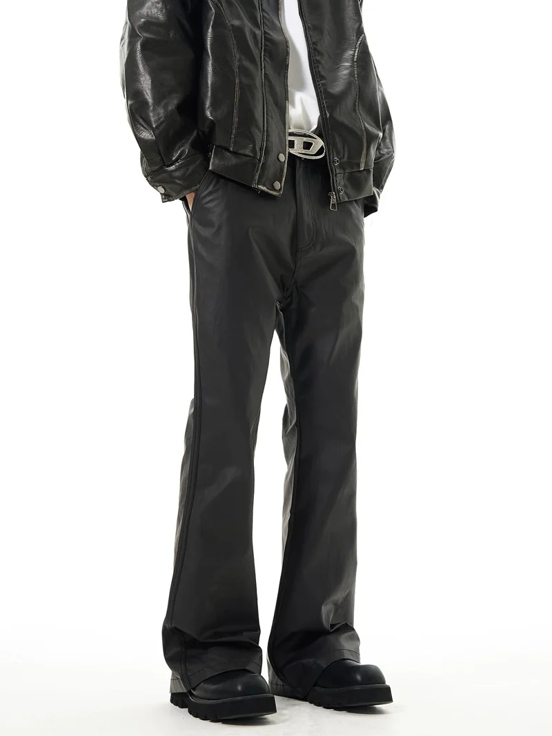 ผู้ชายญี่ปุ่นStreetwearแฟชั่นVINTAGE Hip Hop Punk Gothic CleanfitสีดําเคลือบFlareกางเกงกางเกงชาย