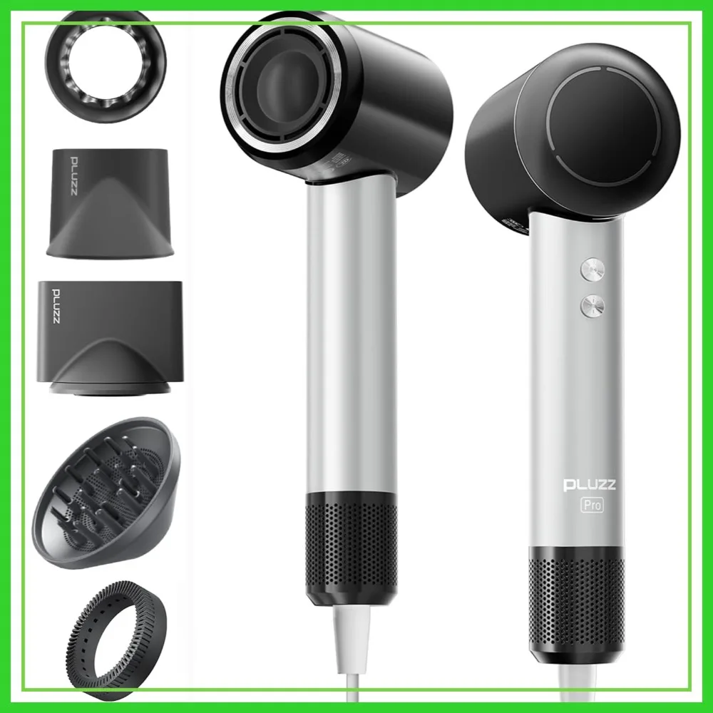

Pro Hair Dryer: 140K RPM Brushless Motor, 500M Negative Ions, Quiet & Lightweight with Diffuser & Holders