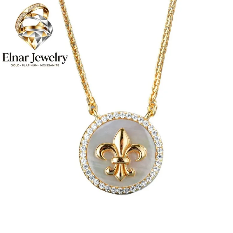 Elnar Jewelry Luxury 100% Real 18k Gold Women's Fritillaria Necklace Compasses Round Pendant Clavicle Chain