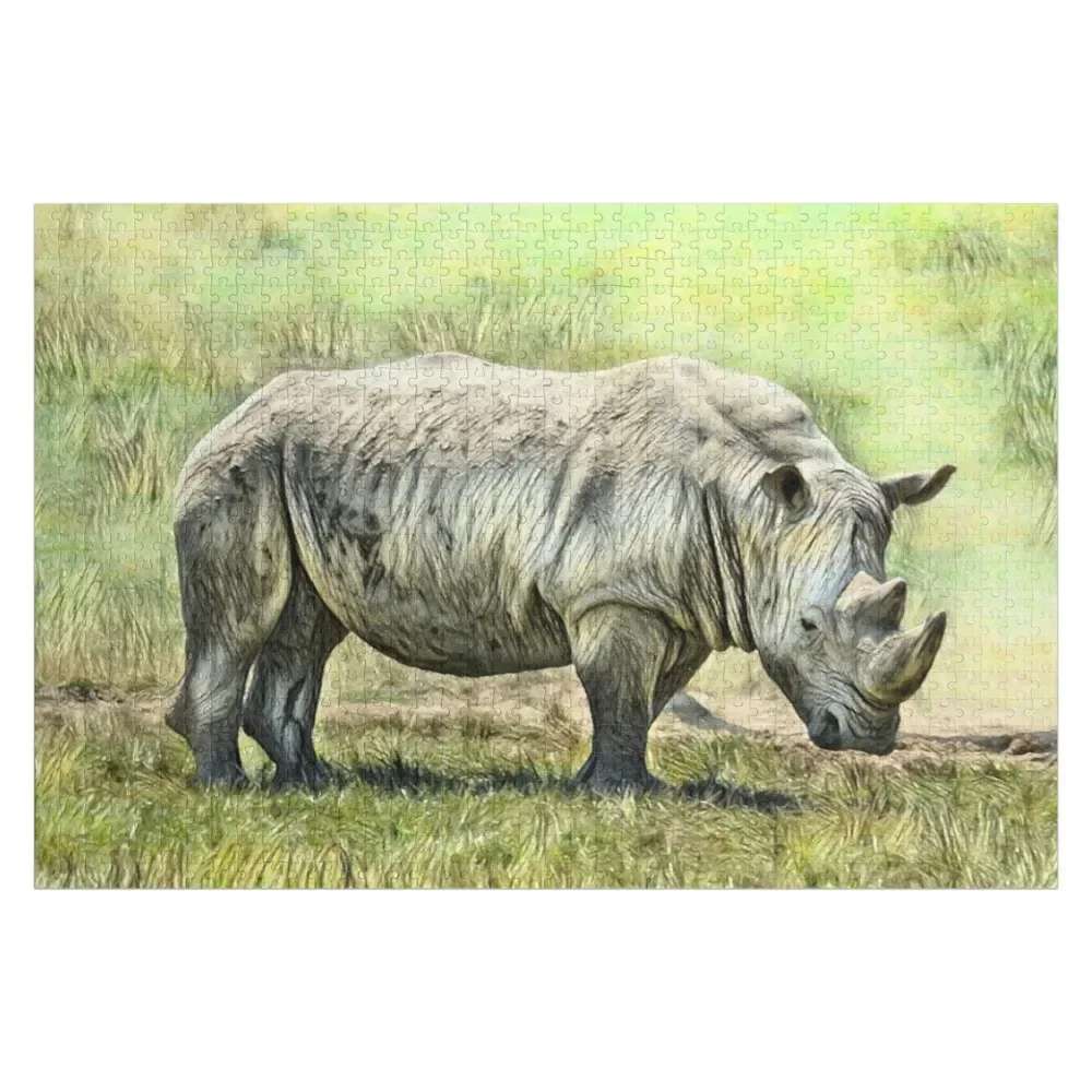 

Rhino in the Field Jigsaw Puzzle Diorama Accessories Personalised Customized Gifts For Kids Customized Photo Puzzle