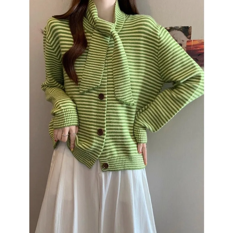 

Вязаный кардиган в стиле ретро с французскими полосками, свободный простой топ