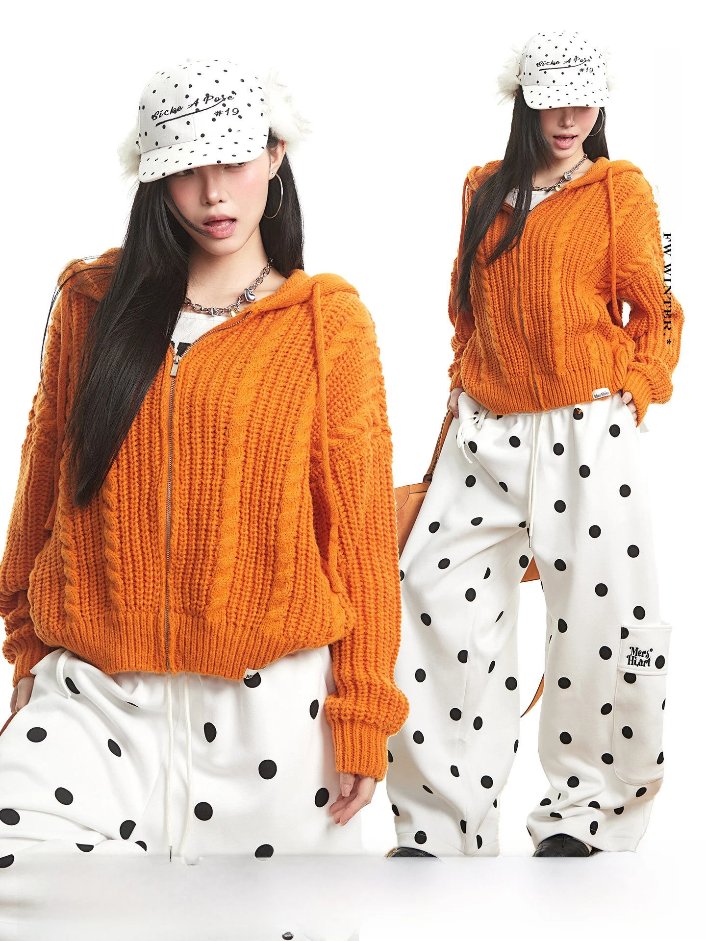 

Loose Women's Knitted Sweater Lazy Sle Dopane Texture Outerwear Design Top Long Sve Hooded Zipper Closure Color